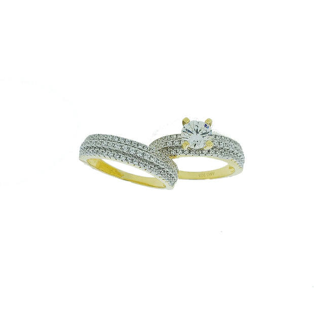 Micro Pave 925 Sterling Silver Bridal Set 14K Yellow Gold Plating with Cubic Zirconia