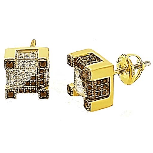 Micro Pave 925 Sterling Silver Earring 14K Yellow Gold Plating with Black and White Cubic Zirconia