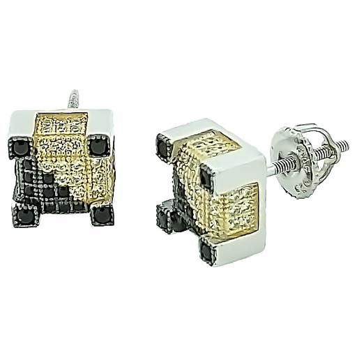 Micro Pave 925 Sterling Silver Earring 14K Yellow Gold Plating with Black and Yellow Cubic Zirconia