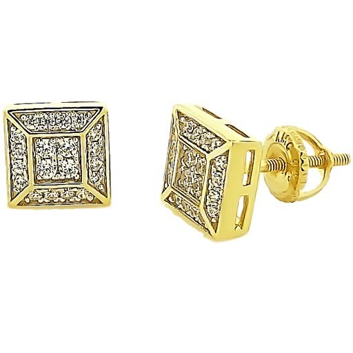 Micro Pave 925 Sterling Silver Earring 14K Yellow Gold Plating with Cubic Zirconia