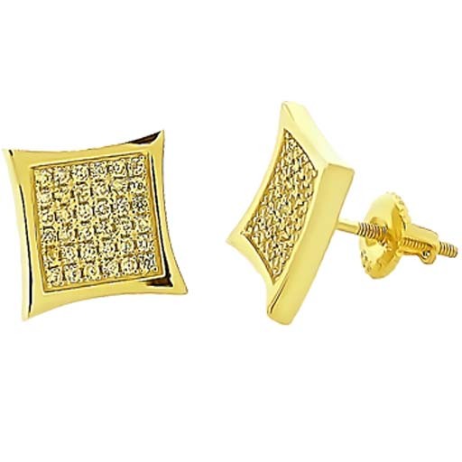 Micro Pave 925 Sterling Silver Earring 14K Yellow Gold Plating with Yellow Cubic Zirconia