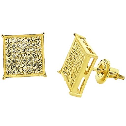 Micro Pave 925 Sterling Silver Earring 14K Yellow Gold Plating with Yellow Cubic Zirconia