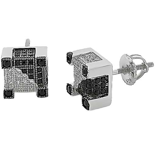 Micro Pave 925 Sterling Silver Earring Rhodium Plating with Black and White Cubic Zirconia
