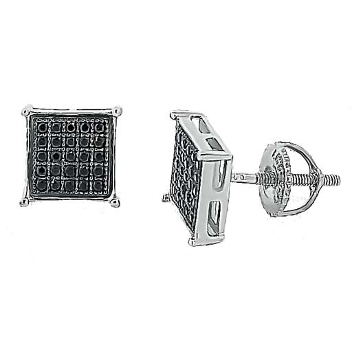 Micro Pave 925 Sterling Silver Earring Rhodium Plating with Black Cubic Zirconia