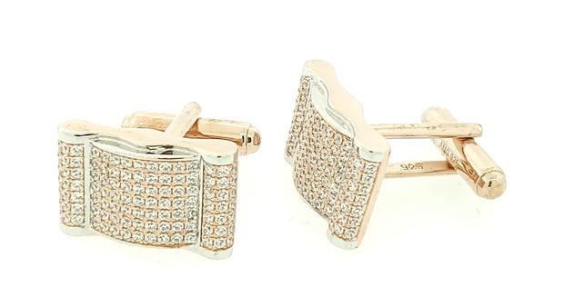 Micro Pave 925 Sterling Silver Men's Cuff Links 14k Rose Gold Plating with Cubic Zirconia