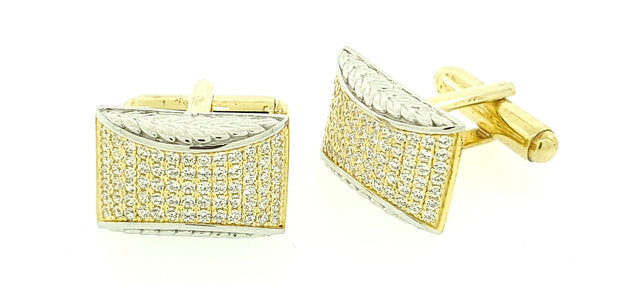 Micro Pave 925 Sterling Silver Men's Cuff Links 14K Yellow Gold and Rhodium Plating with Cubic Zirconia