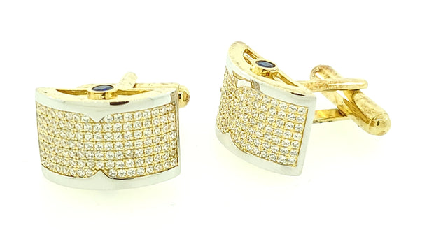 Micro Pave 925 Sterling Silver Men's Cuff Links 14K Yellow Gold Plating with Cubic Zirconia