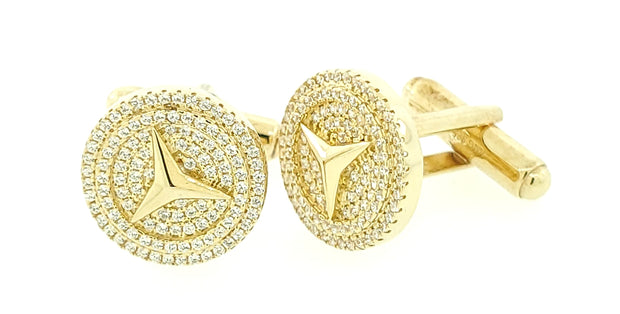 Micro Pave 925 Sterling Silver Men's Cuff Links 14k Yellow Gold Plating with Cubic Zirconia