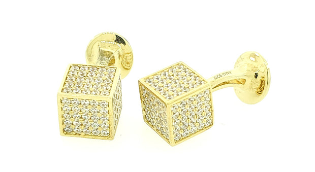 Micro Pave 925 Sterling Silver Men's Cuff Links 14K Yellow Gold Plating with Cubic Zirconia