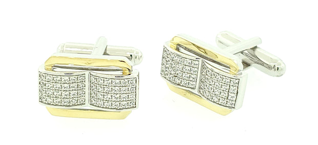 Micro Pave 925 Sterling Silver Men's Cuff Links Rhodium and 14K Yellow Gold Plating with Cubic Zirconia