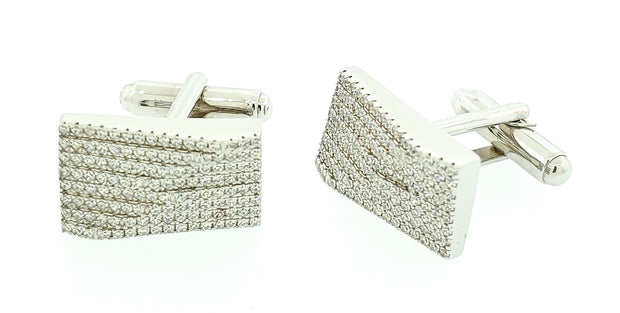 Micro Pave 925 Sterling Silver Men's Cuff Links Rhodium Plating with Cubic Zirconia