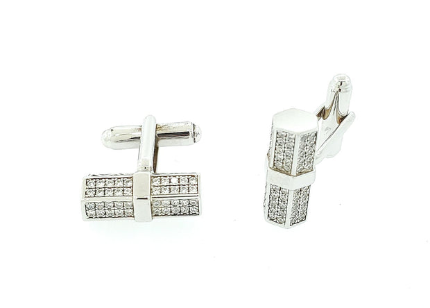 Micro Pave 925 Sterling Silver Men's Cuff Links Rhodium Plating with Cubic Zirconia