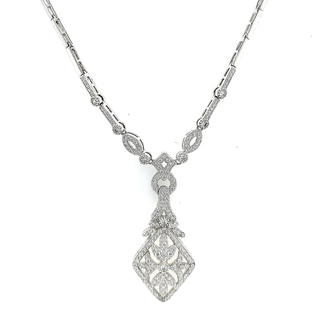 MICRO PAVE 925 STERLING SILVER NECKLACE RHODIUM PLATING WITH CUBIC ZIRCONIA